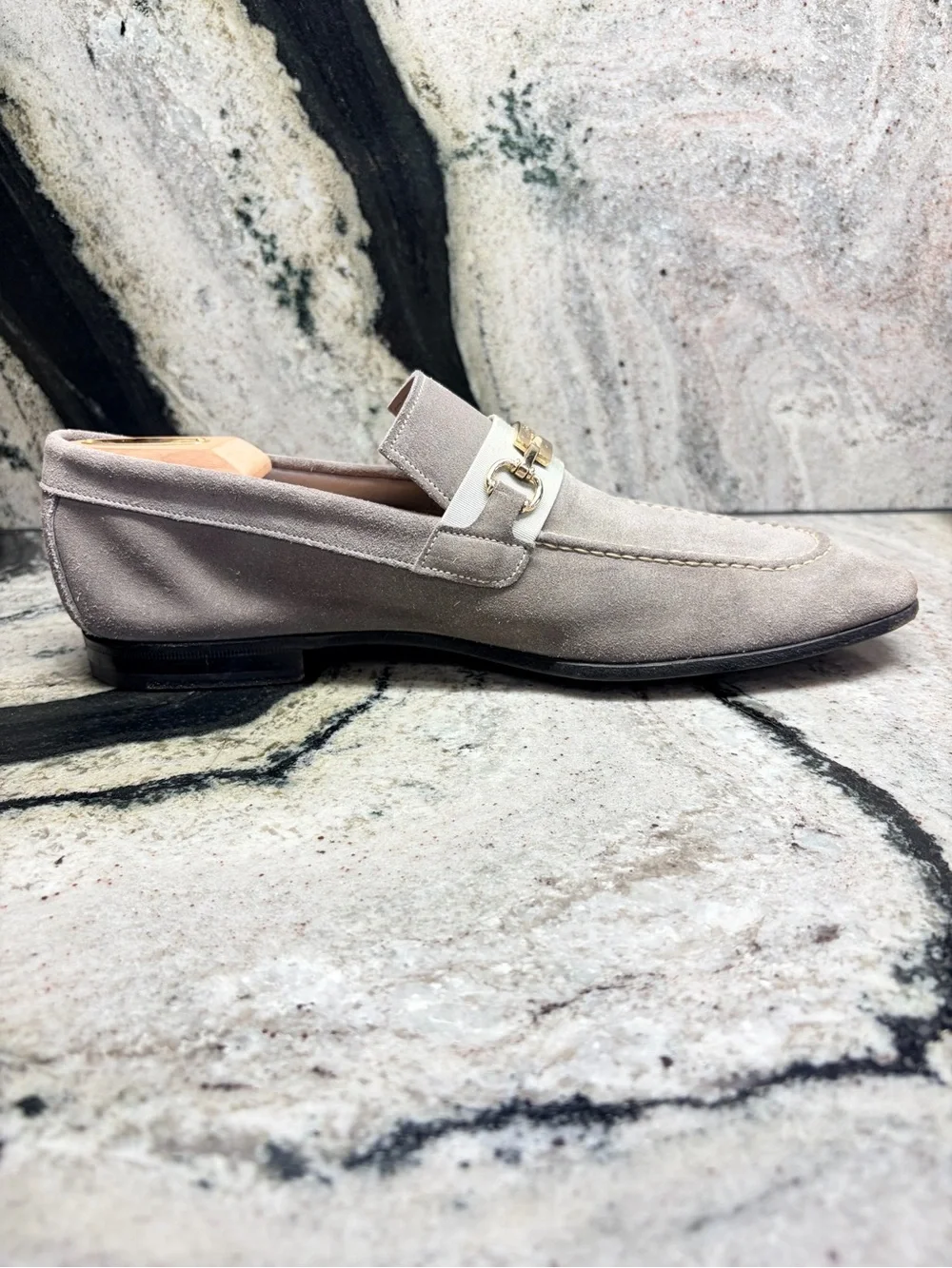 Santoni Fatte a Mano Gray Suede Horsebit Loafers UK 8.5 US 9.5 Made in Italy